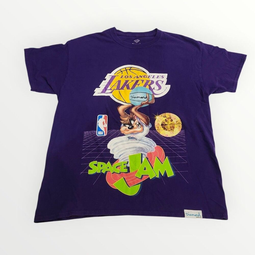 Diamond Supply Co Mens LARGE Purple SPACE JAM Lakers Crew Neck T Shirt